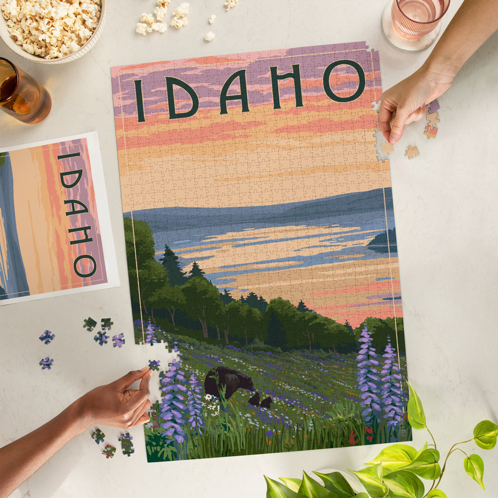 Idaho, Lake and Bear Family, Jigsaw Puzzle Puzzle Lantern Press 