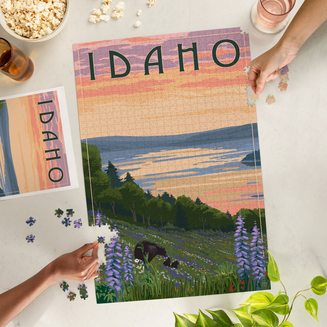 Idaho, Lake and Bear Family, Jigsaw Puzzle Puzzle Lantern Press 