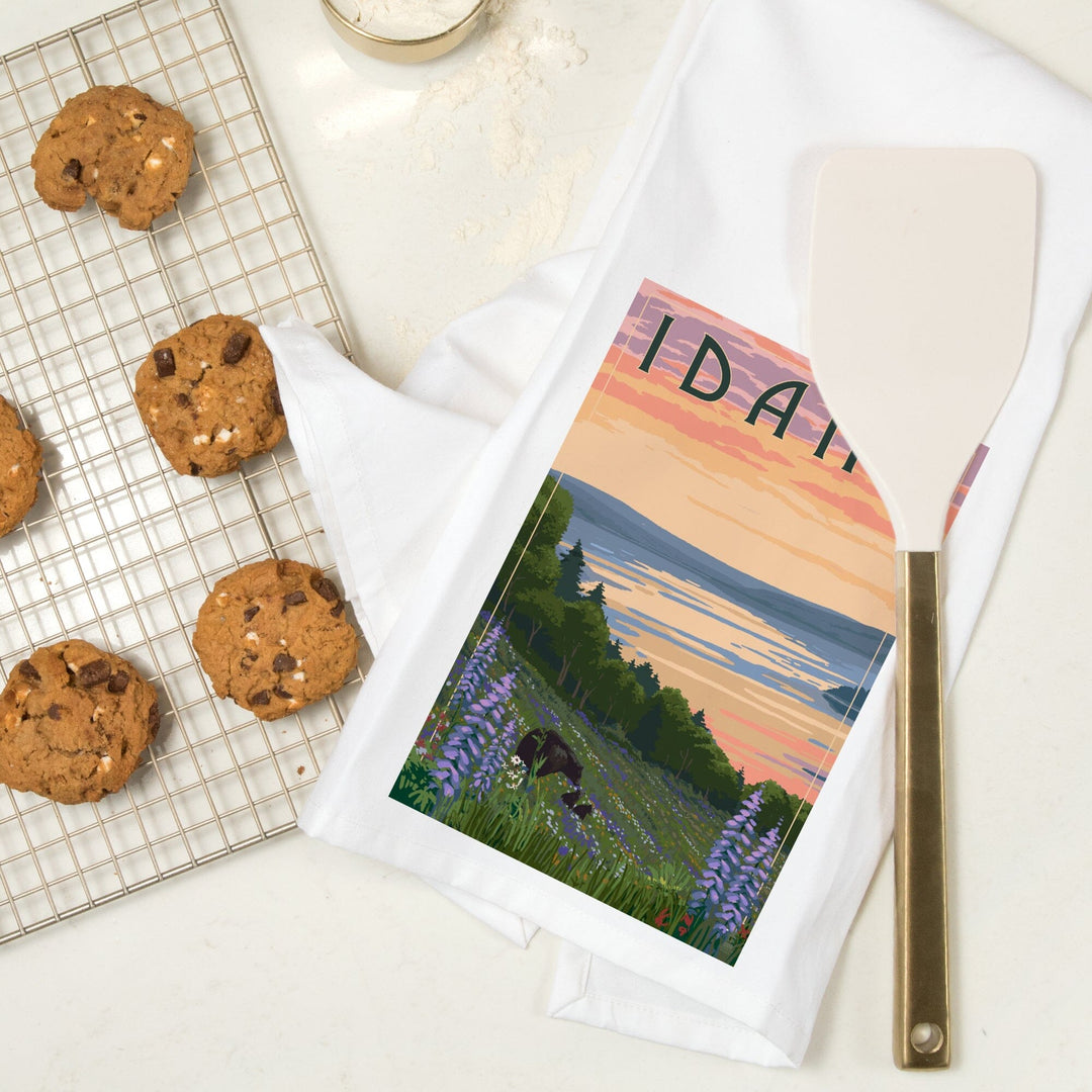 Idaho, Lake and Bear Family, Organic Cotton Kitchen Tea Towels Kitchen Lantern Press 
