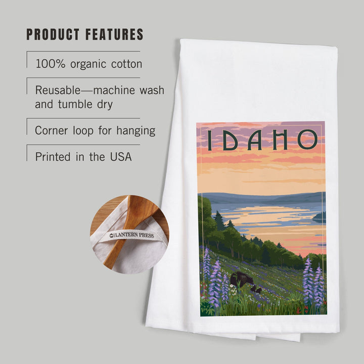 Idaho, Lake and Bear Family, Organic Cotton Kitchen Tea Towels Kitchen Lantern Press 
