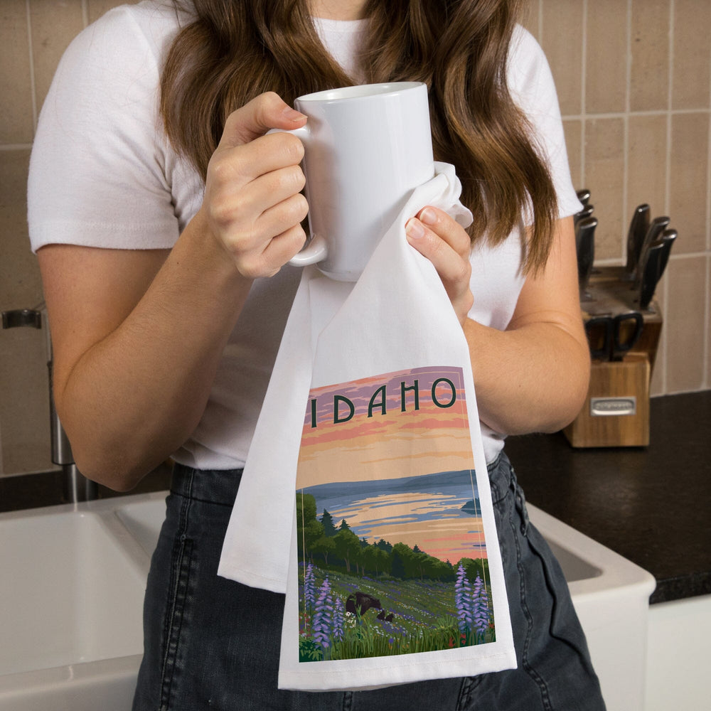 Idaho, Lake and Bear Family, Organic Cotton Kitchen Tea Towels Kitchen Lantern Press 