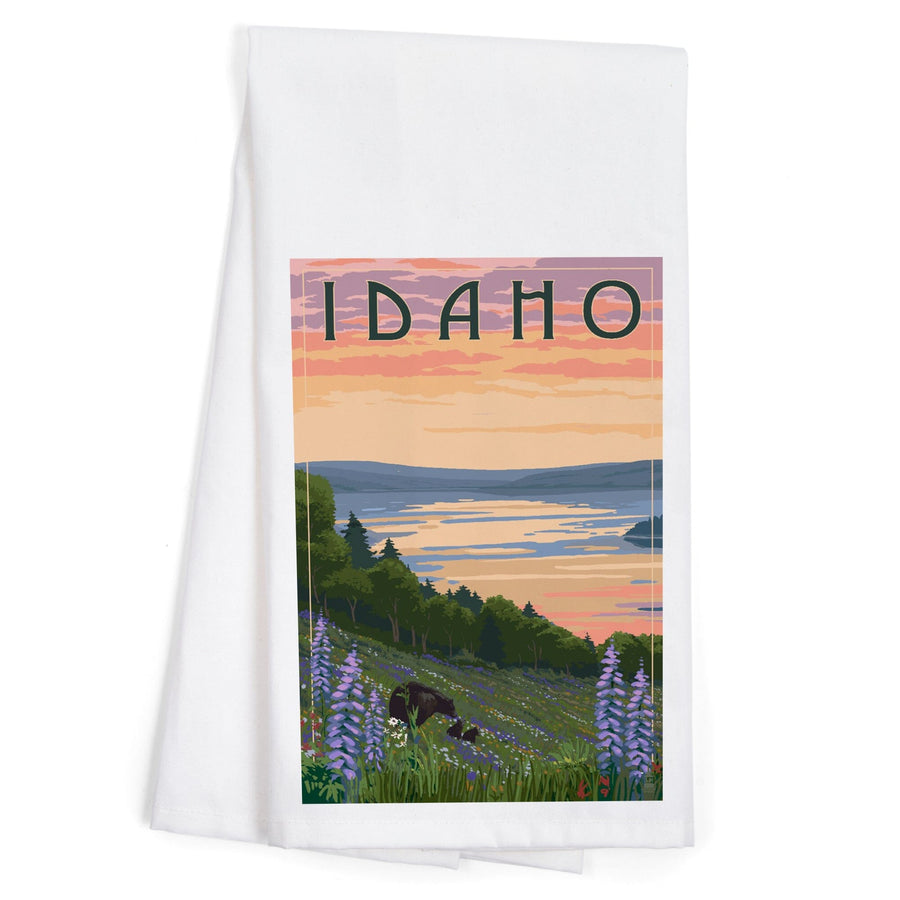 Idaho, Lake and Bear Family, Organic Cotton Kitchen Tea Towels Kitchen Lantern Press 