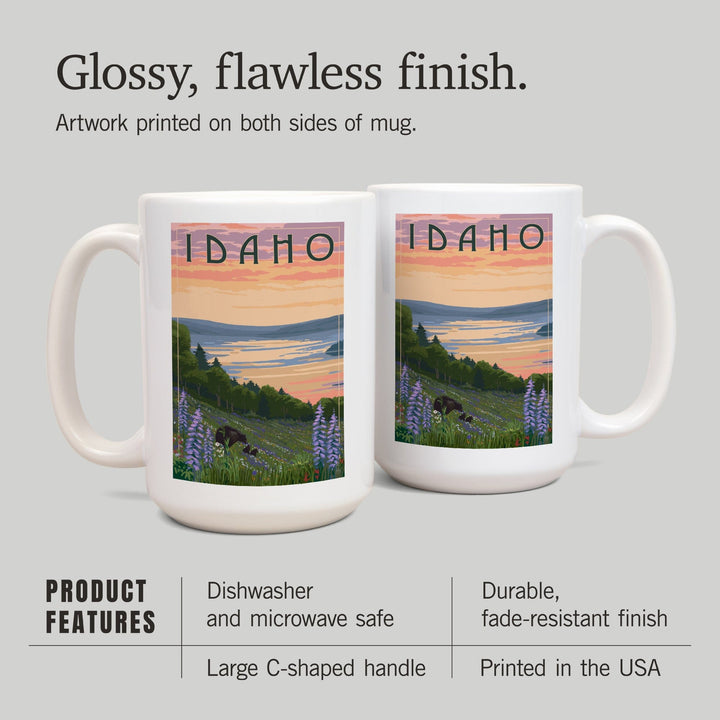 Idaho, Lake & Bear Family, Lantern Press Artwork, Ceramic Mug Mugs Lantern Press 