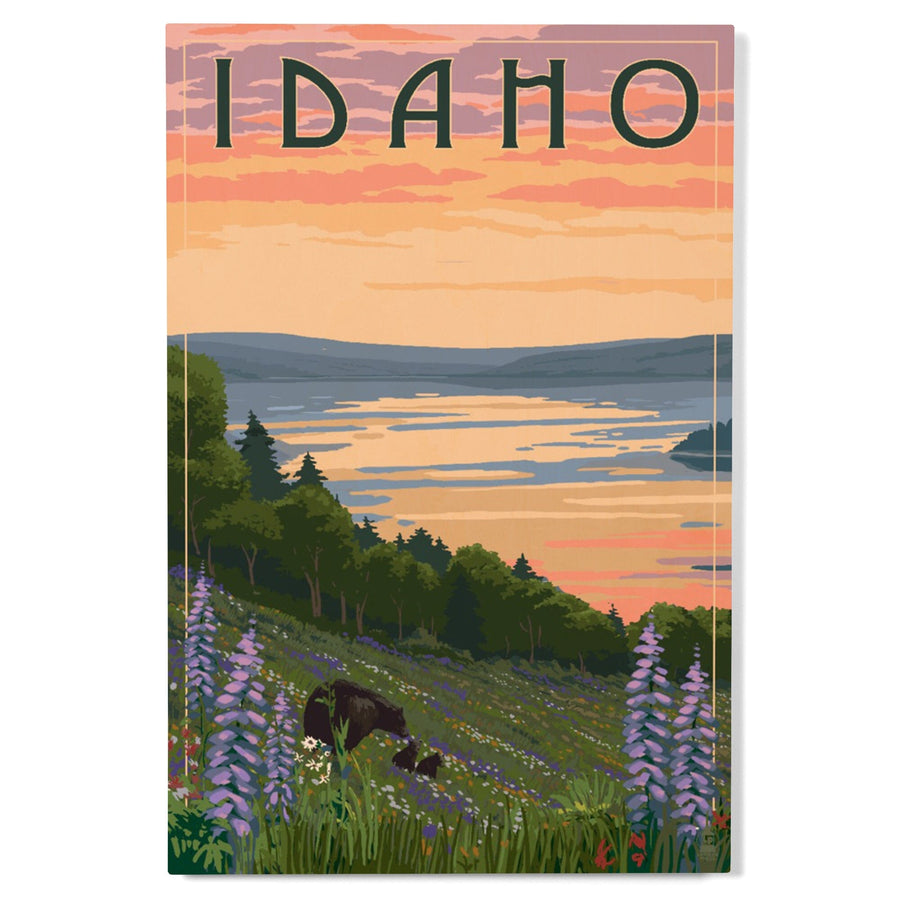 Idaho, Lake & Bear Family, Lantern Press Artwork, Wood Signs and Postcards Wood Lantern Press 