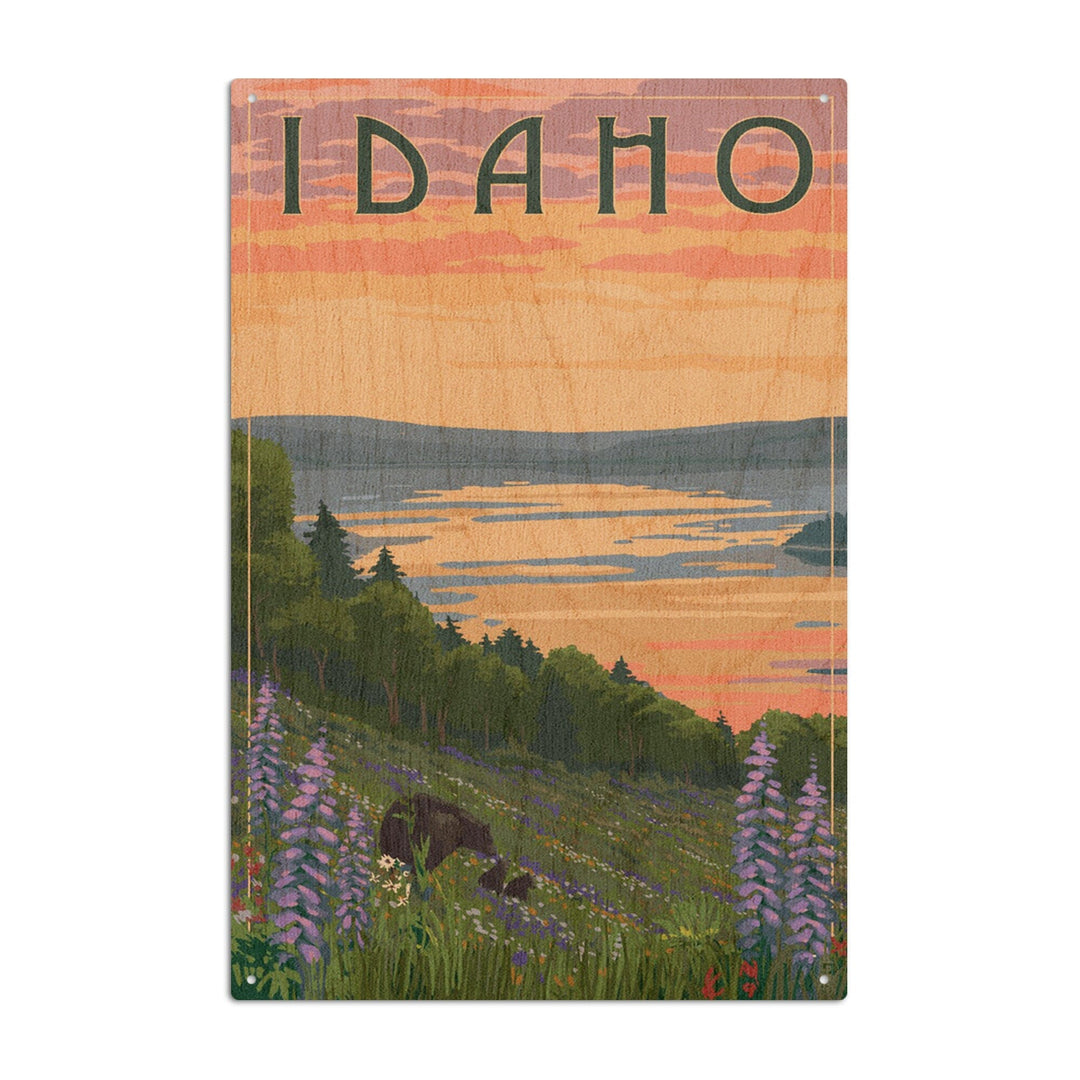 Idaho, Lake & Bear Family, Lantern Press Artwork, Wood Signs and Postcards Wood Lantern Press 6x9 Wood Sign 