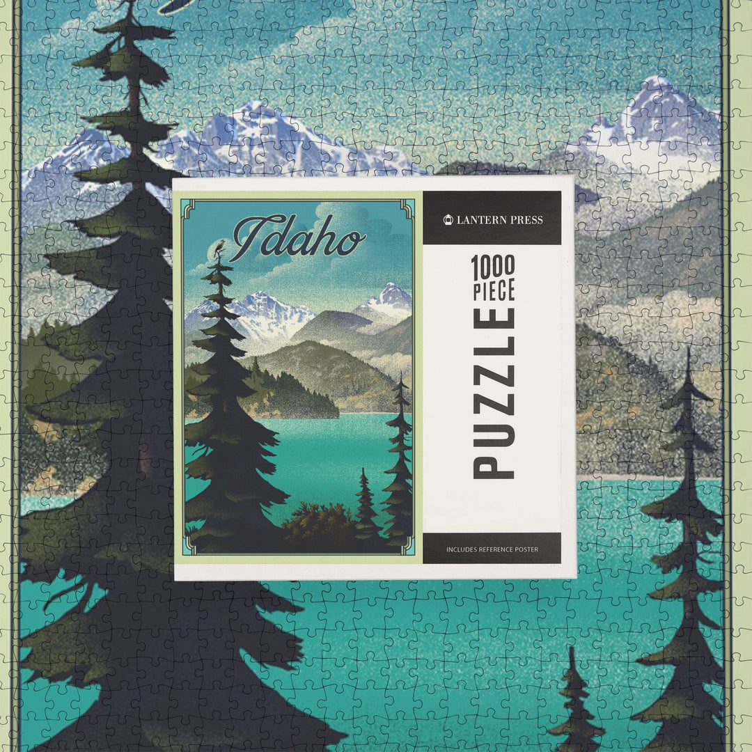 Idaho, Lake, Lithograph, Jigsaw Puzzle Puzzle Lantern Press 