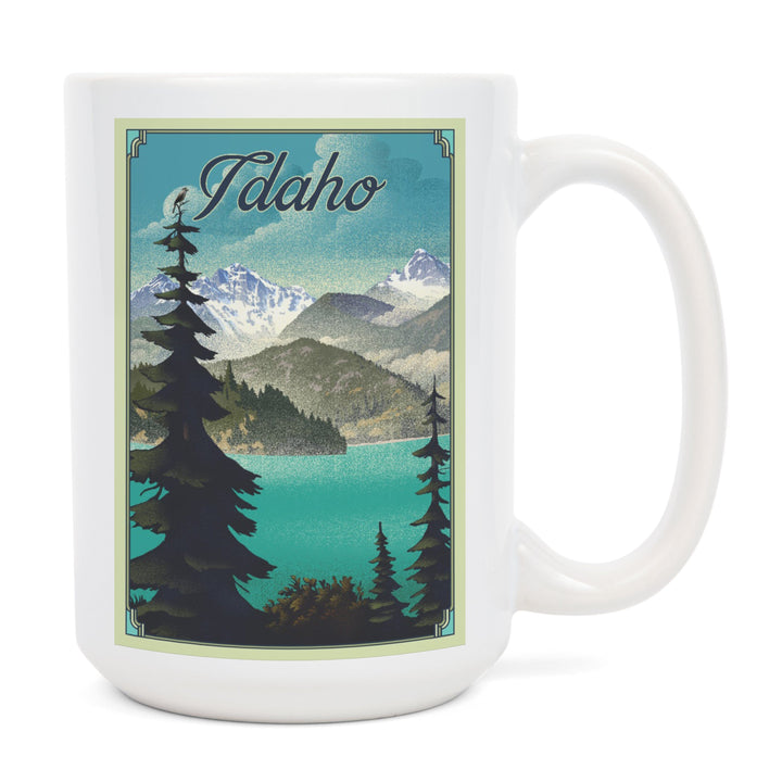 Idaho, Lake, Lithograph, Lantern Press Artwork, Ceramic Mug Mugs Lantern Press 