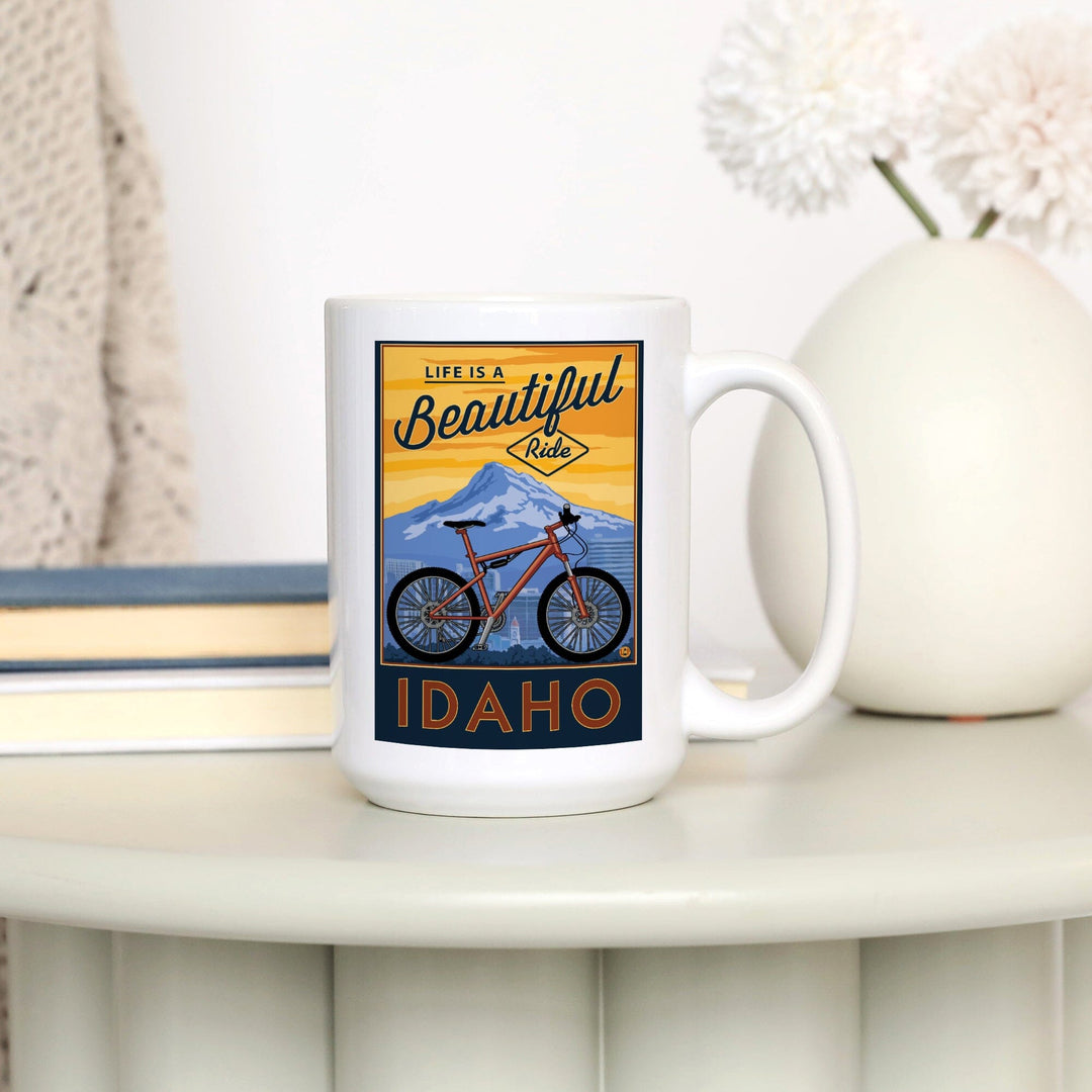 Idaho, Life is a Beautiful Ride, Bike & Mountain, Lantern Press Artwork, Ceramic Mug Mugs Lantern Press 