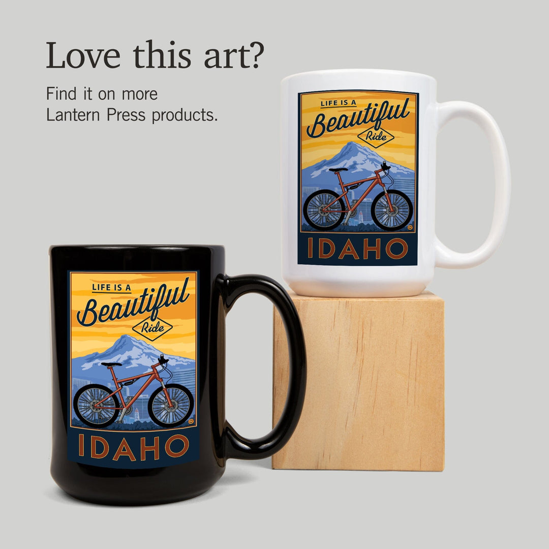 Idaho, Life is a Beautiful Ride, Bike & Mountain, Lantern Press Artwork, Ceramic Mug Mugs Lantern Press 