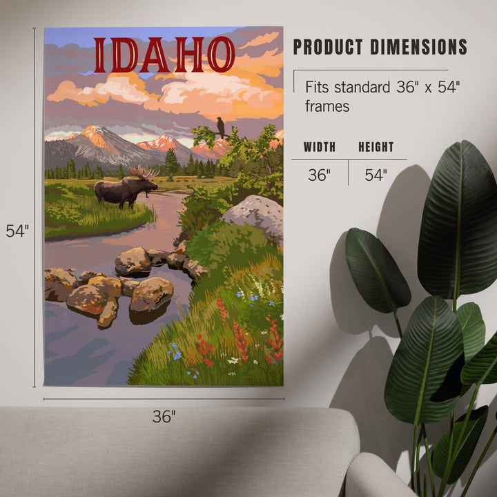 Idaho, Moose and Mountain at Sunset, Art & Giclee Prints Art Lantern Press 