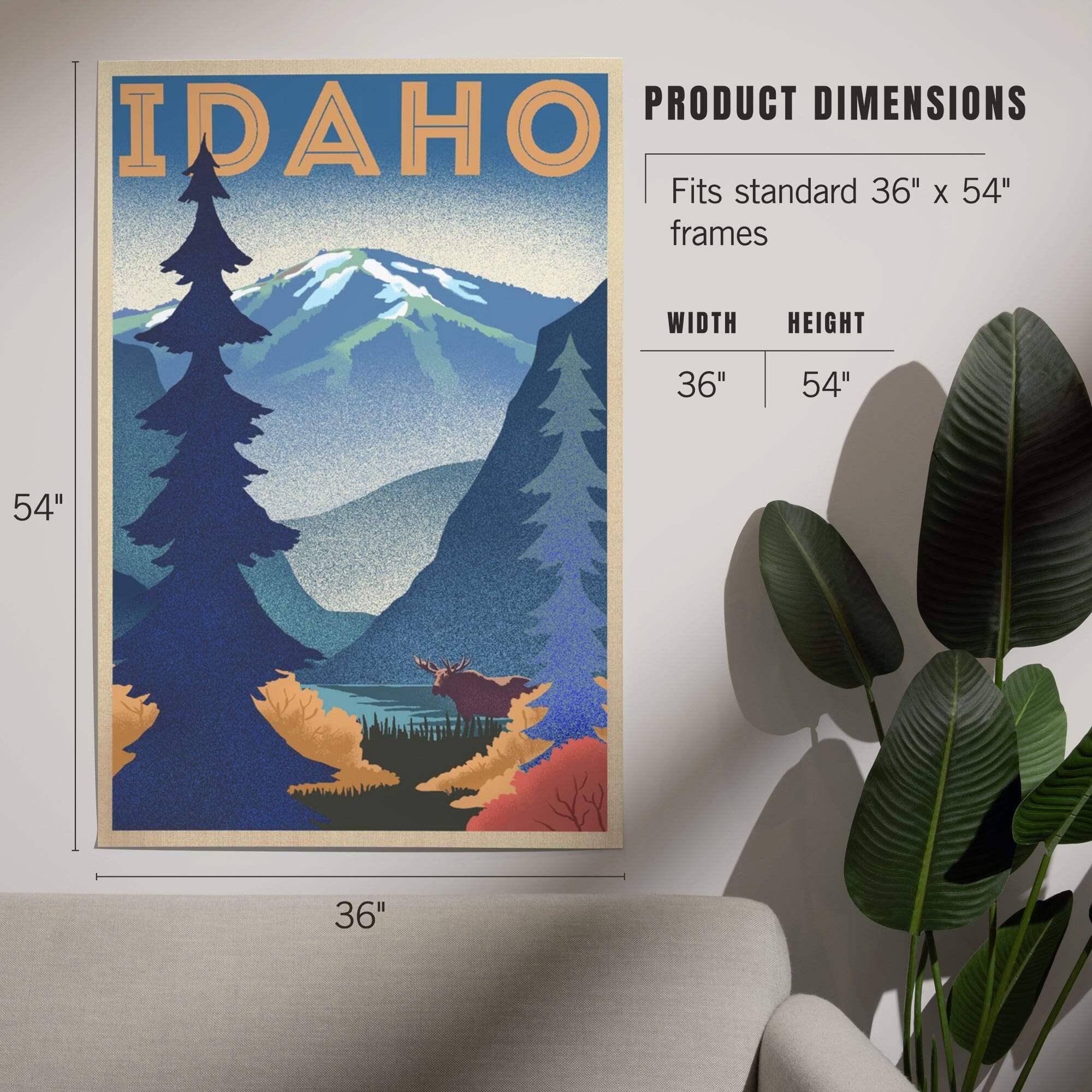 Idaho, Moose and Mountain, Lithograph art prints, metal signs
