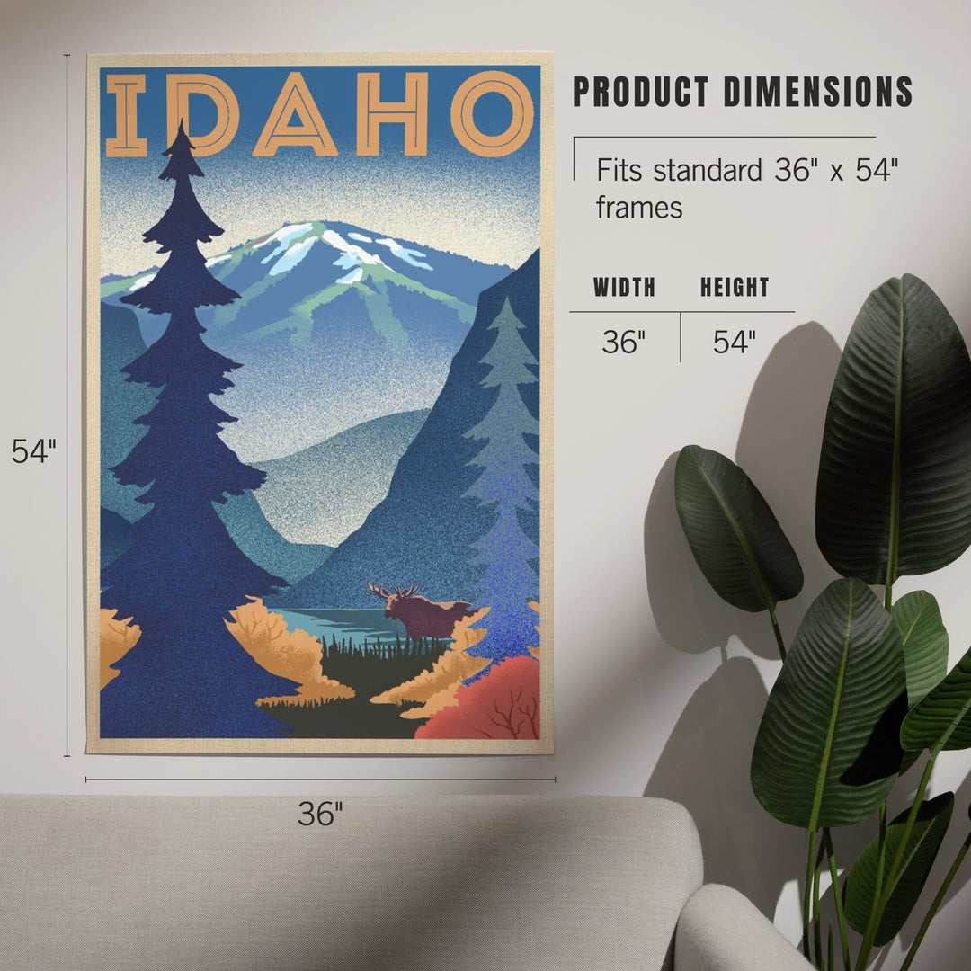 Idaho, Moose and Mountain, Lithograph, Art & Giclee Prints Art Lantern Press 
