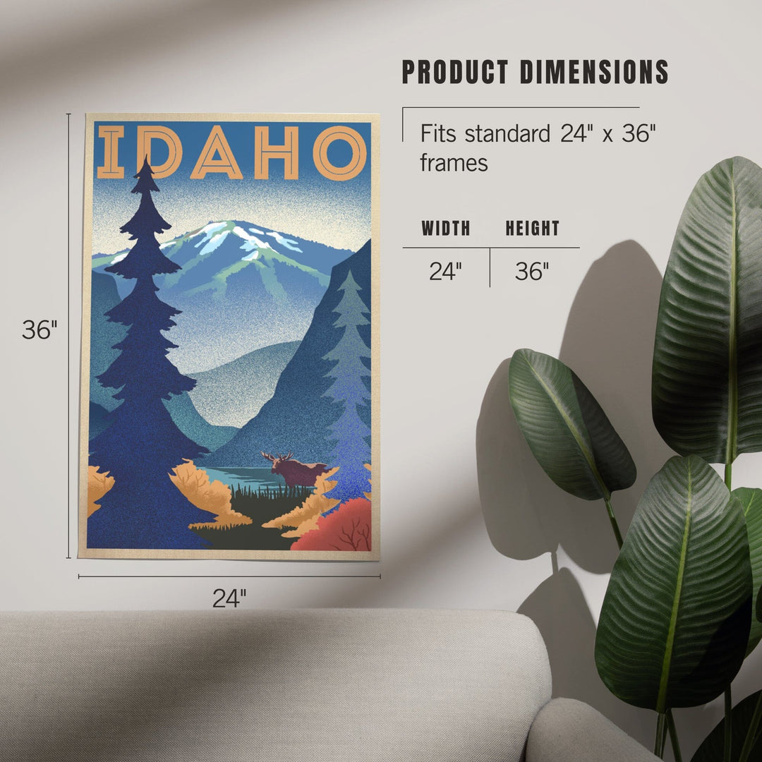 Idaho, Moose and Mountain, Lithograph, Art & Giclee Prints Art Lantern Press 