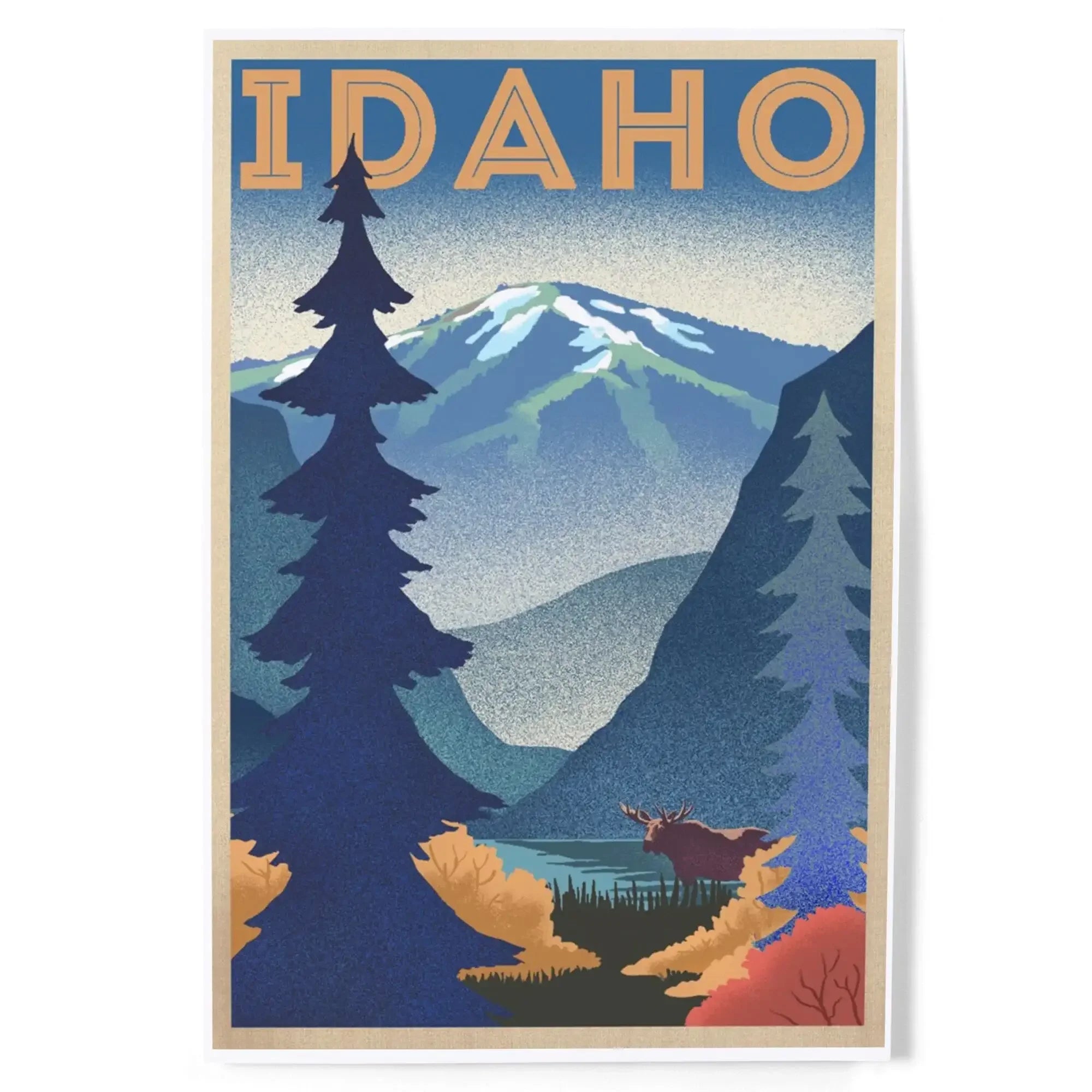 Idaho, Moose and Mountain, Lithograph art prints, metal signs