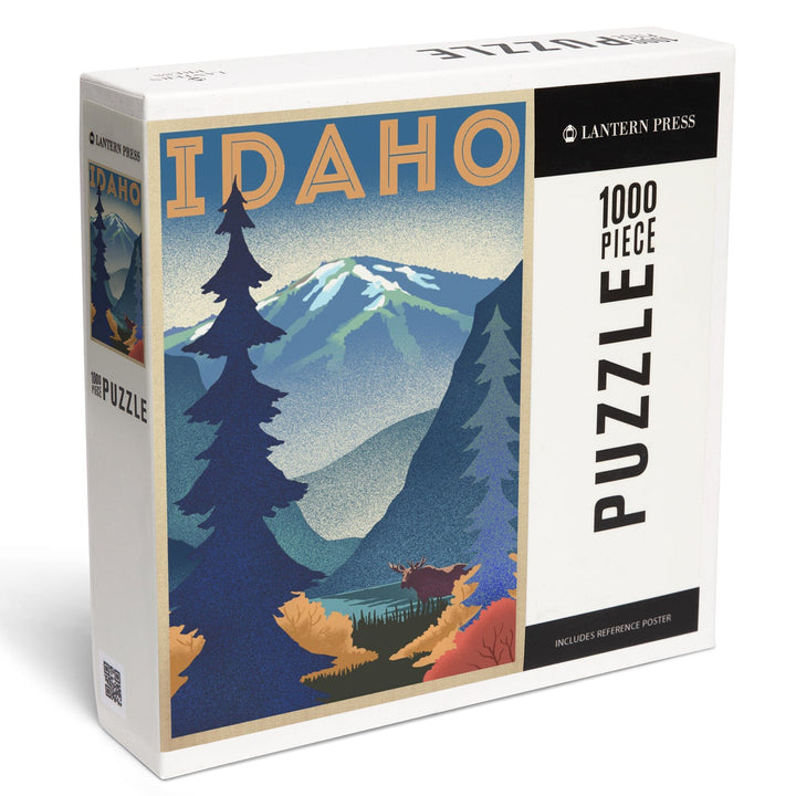 Idaho, Moose and Mountain, Lithograph, Jigsaw Puzzle Puzzle Lantern Press 