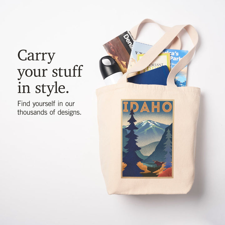 Idaho, Moose and Mountain, Lithograph, Tote Bag Totes Lantern Press 
