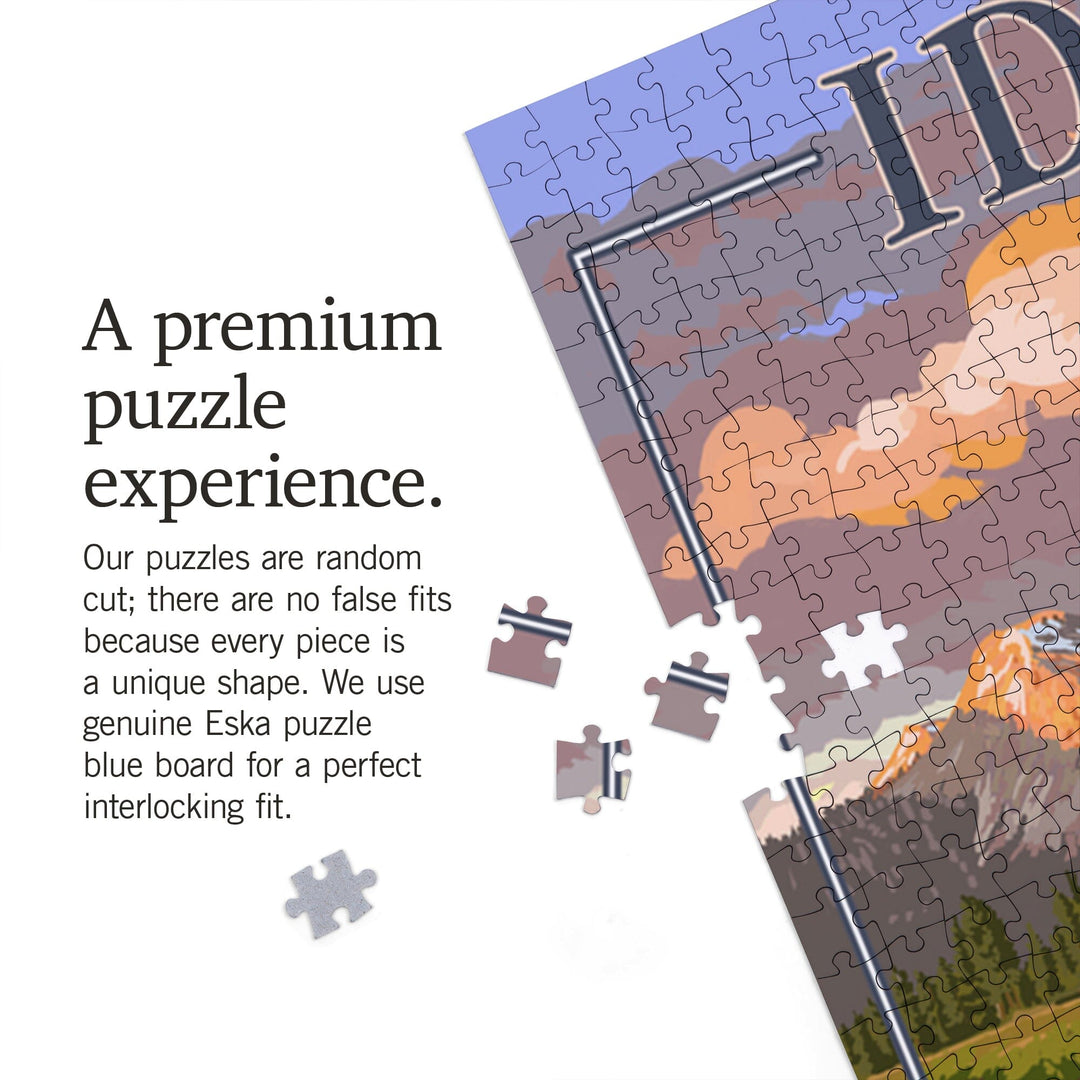 Idaho, Moose and Mountain Stream at Sunset, Jigsaw Puzzle Puzzle Lantern Press 