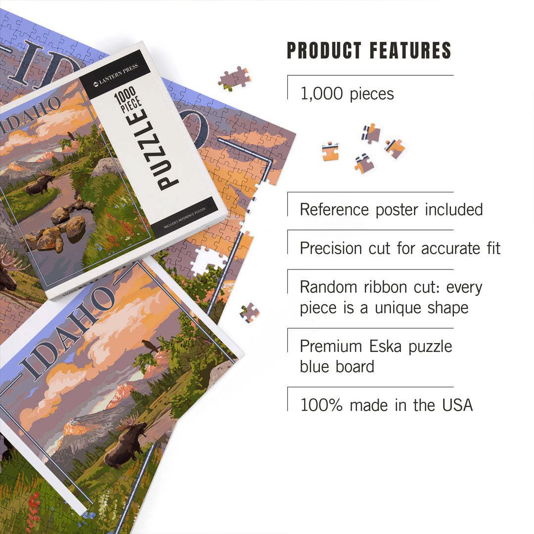 Idaho, Moose and Mountain Stream at Sunset, Jigsaw Puzzle Puzzle Lantern Press 
