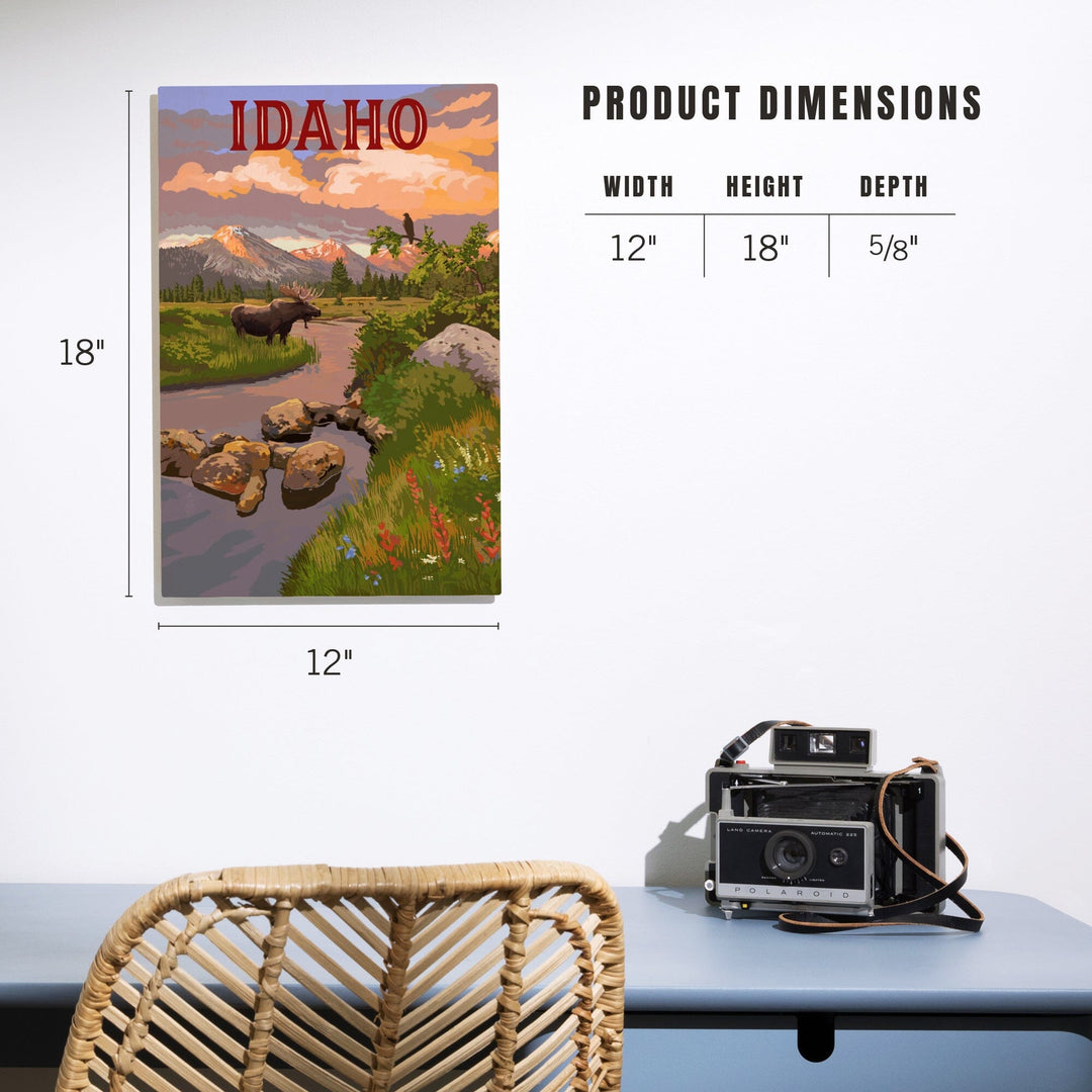 Idaho, Moose & Mountain at Sunset, Lantern Press Artwork, Wood Signs and Postcards Wood Lantern Press 
