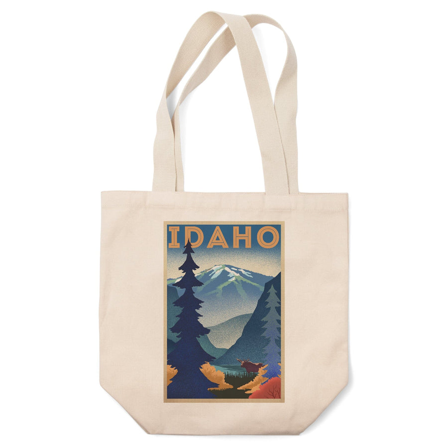 Idaho, Moose & Mountain, Lithograph, Lantern Press Artwork, Tote Bag Totes Lantern Press 
