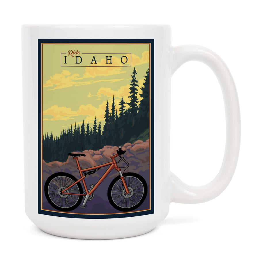 Idaho, Mountain Bike, Ride the Trails, Lantern Press Artwork, Ceramic Mug Mugs Lantern Press 