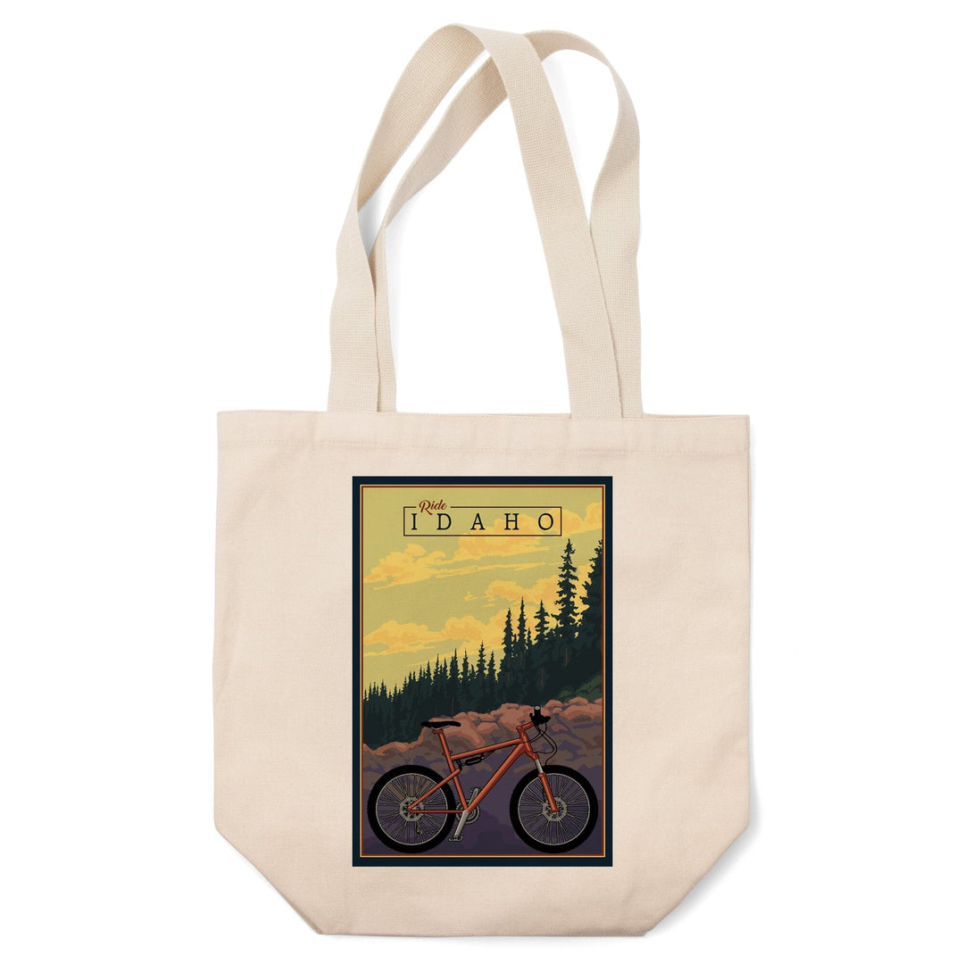Idaho, Mountain Bike, Ride the Trails, Lantern Press Artwork, Tote Bag Totes Lantern Press 