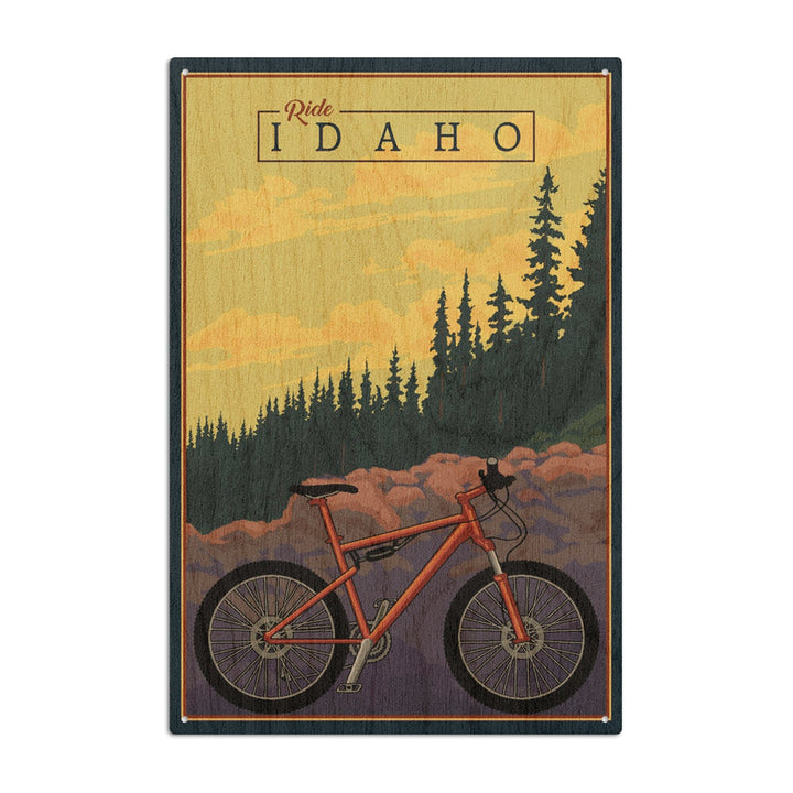 Idaho, Mountain Bike, Ride the Trails, Lantern Press Artwork, Wood Signs and Postcards Wood Lantern Press 10 x 15 Wood Sign 