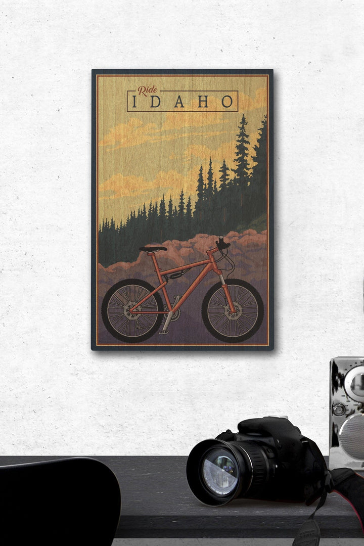 Idaho, Mountain Bike, Ride the Trails, Lantern Press Artwork, Wood Signs and Postcards Wood Lantern Press 12 x 18 Wood Gallery Print 