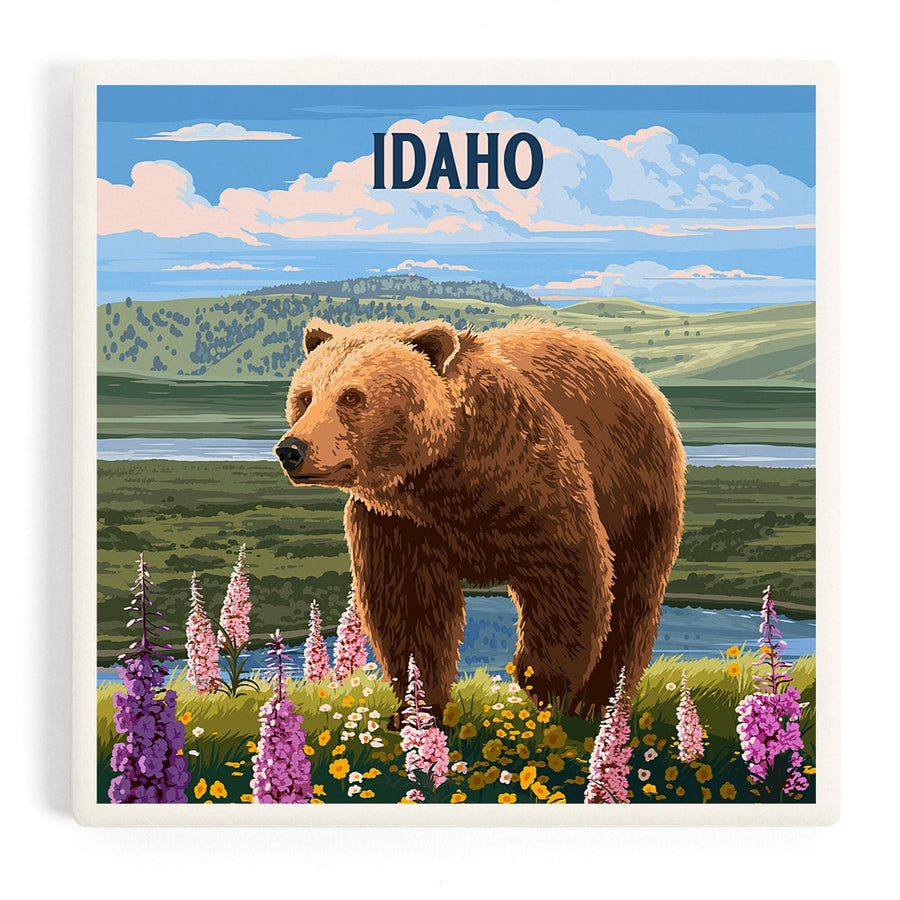 Idaho, Painterly, Grizzly Bear in Meadow, Coasters Coasters Lantern Press 
