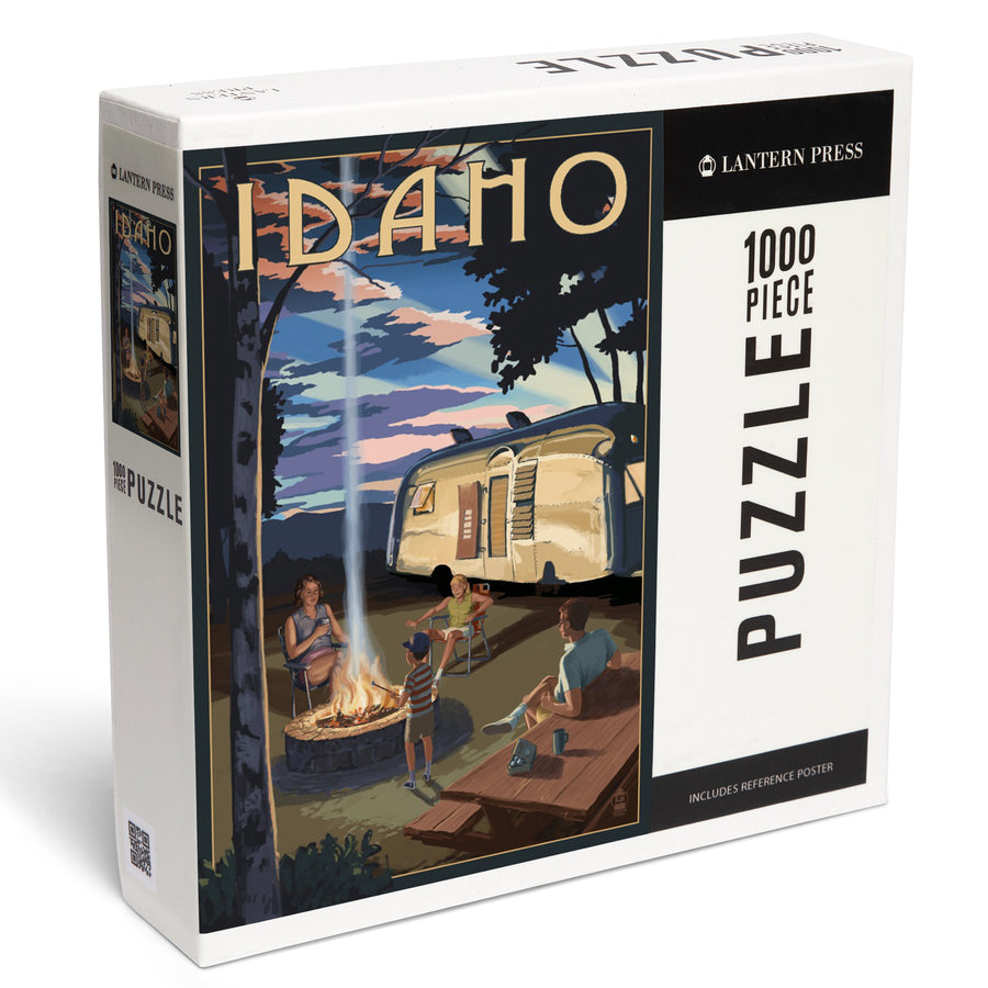Idaho, Retro Camper and Mountains, Jigsaw Puzzle Puzzle Lantern Press 