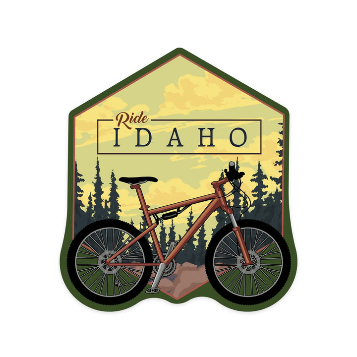 Idaho, Ride the Trails, Mountain Bike, Contour, Lantern Press Artwork, Vinyl Sticker Sticker Lantern Press 