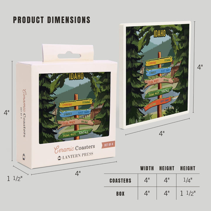 Idaho, Signpost, Forest and Camp, Coasters Coasters Lantern Press 