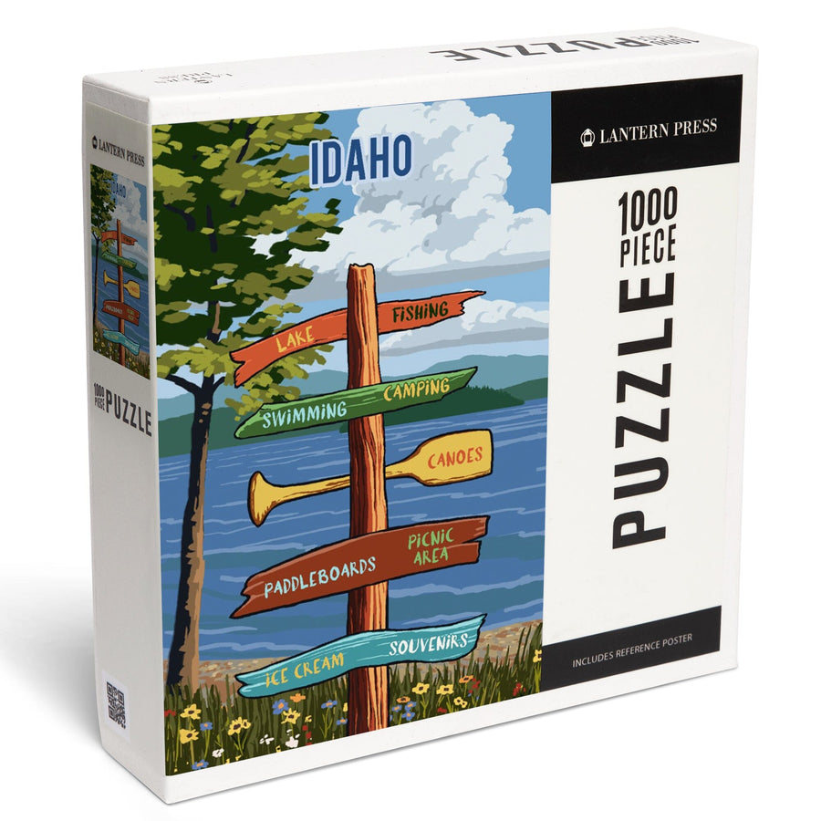 Idaho, Signpost, Lake and Flowers, Jigsaw Puzzle Puzzle Lantern Press 