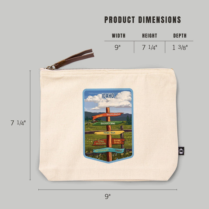 Idaho, Signpost, Meadow,, Organic Cotton Zipper Pouch, Go Bag Totes Lantern Press 
