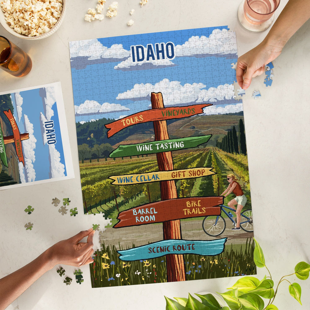Idaho, Signpost, Vineyard, Jigsaw Puzzle Puzzle Lantern Press 