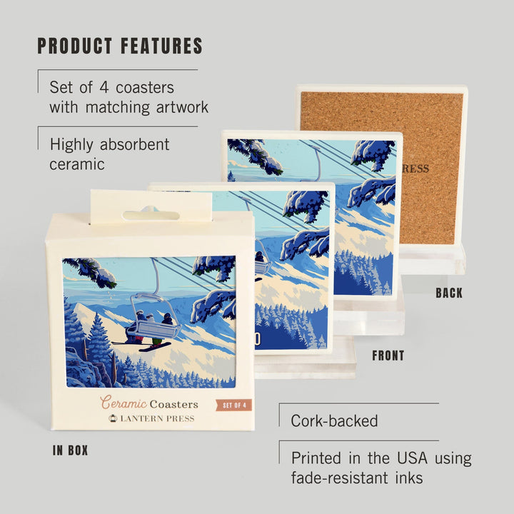 Idaho, Ski Lift Above The Trees, Coasters Coasters Lantern Press 