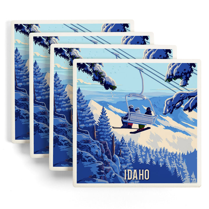 Idaho, Ski Lift Above The Trees, Coasters Coasters Lantern Press 
