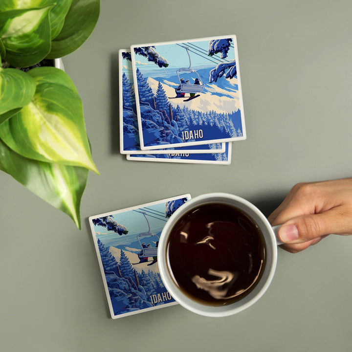 Idaho, Ski Lift Above The Trees, Coasters Coasters Lantern Press 
