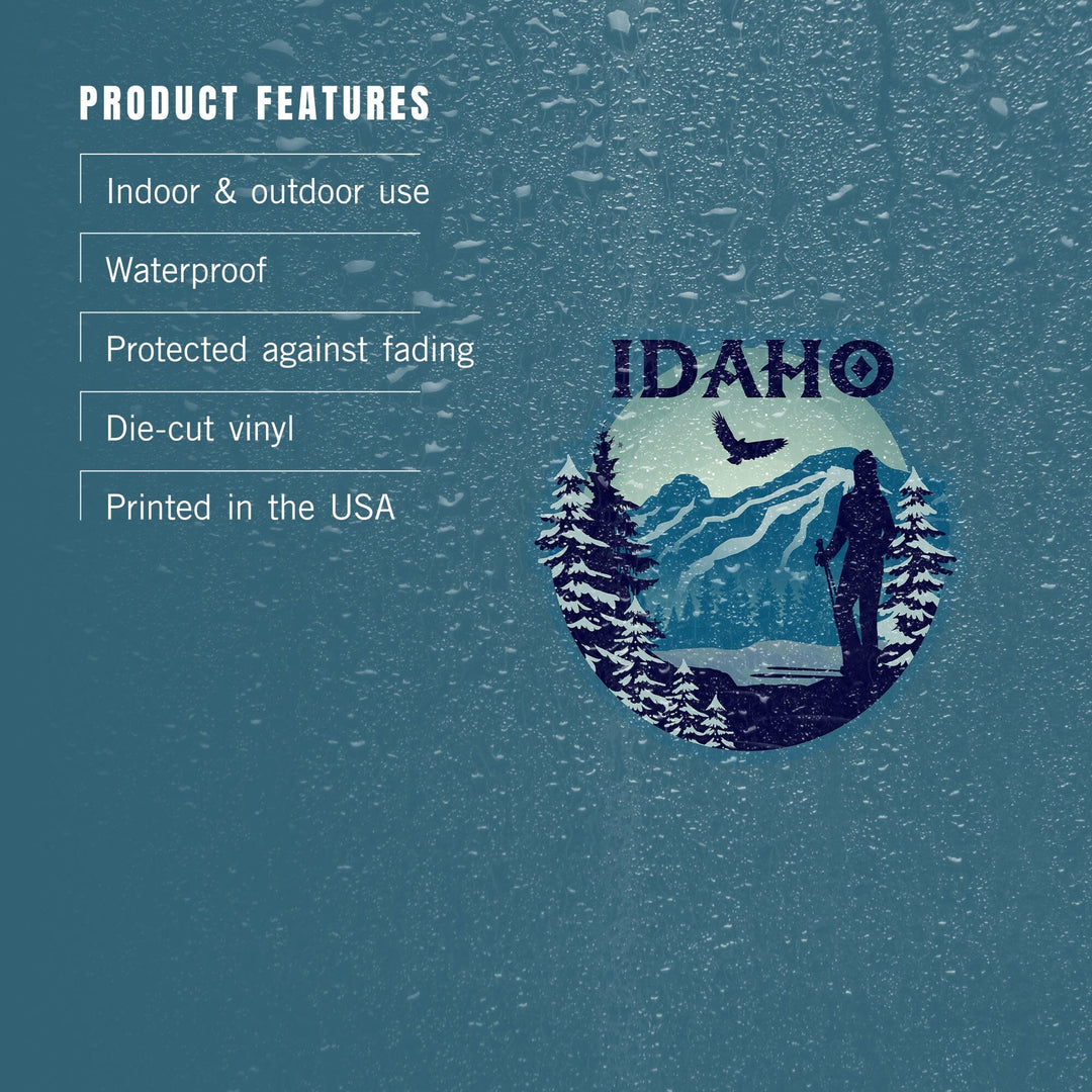 Idaho, Skier and Mountain, Contour, Vinyl Sticker - Lantern Press