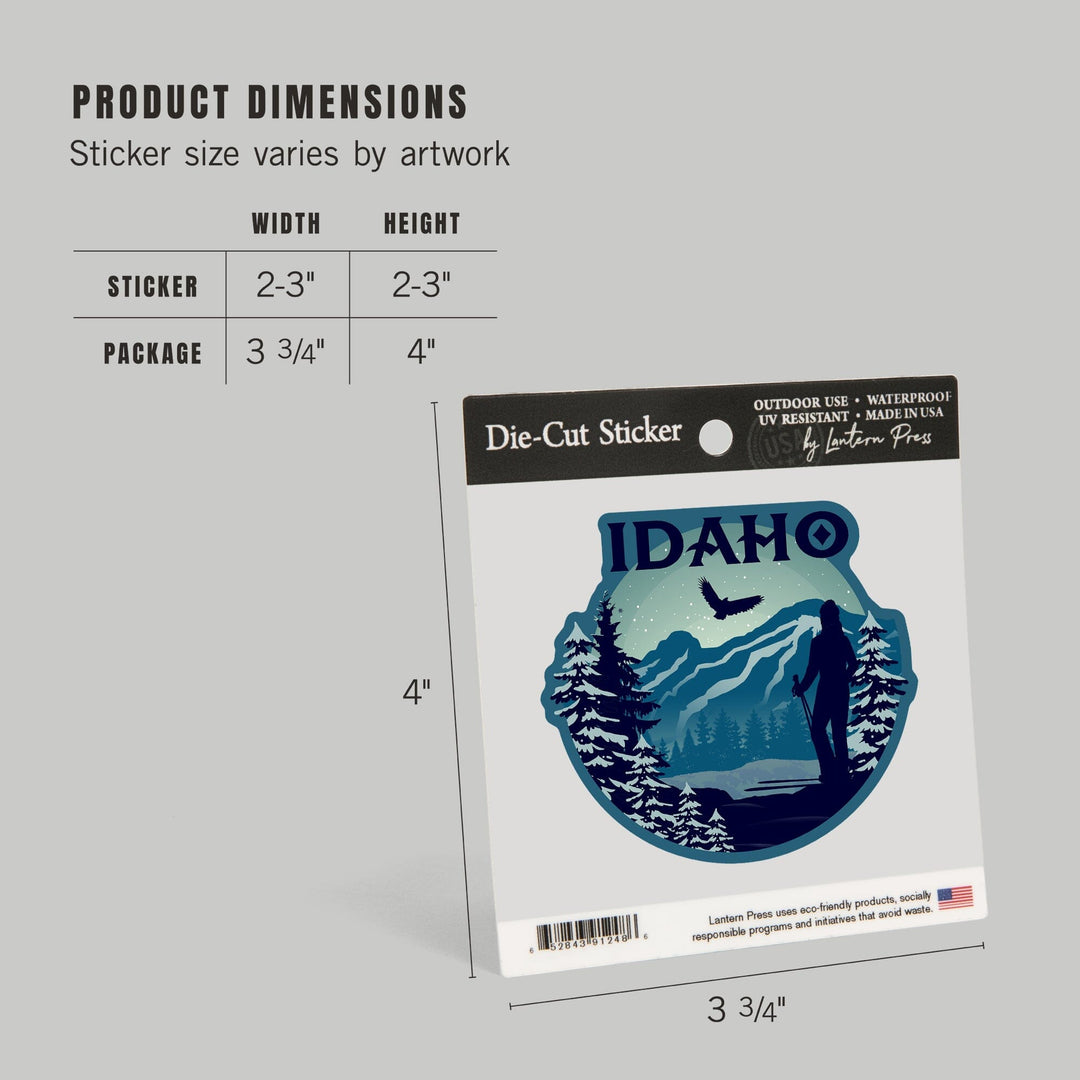 Idaho, Skier and Mountain, Contour, Vinyl Sticker - Lantern Press