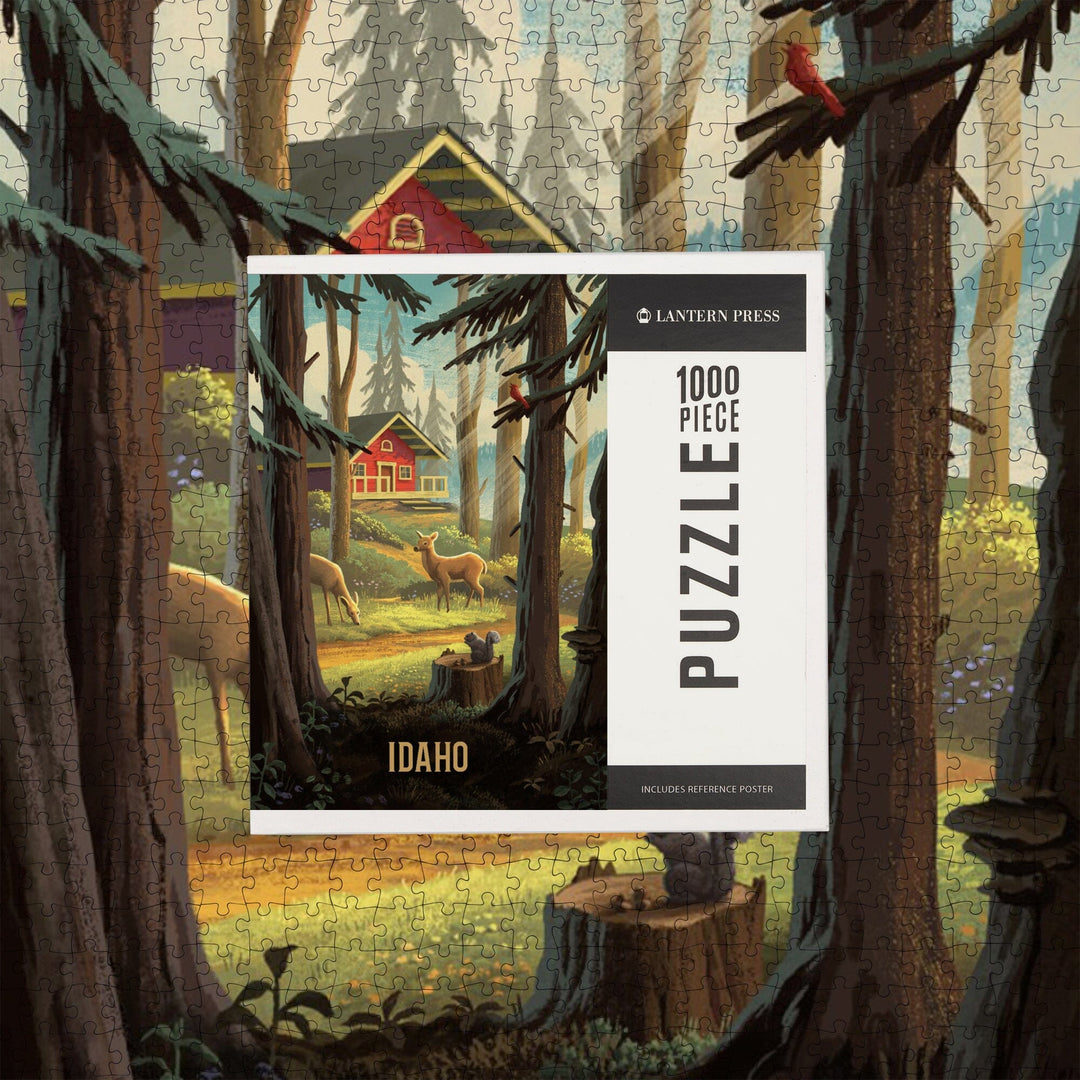 Idaho, Slip Away, Cabin With Wildlife, Jigsaw Puzzle Puzzle Lantern Press 
