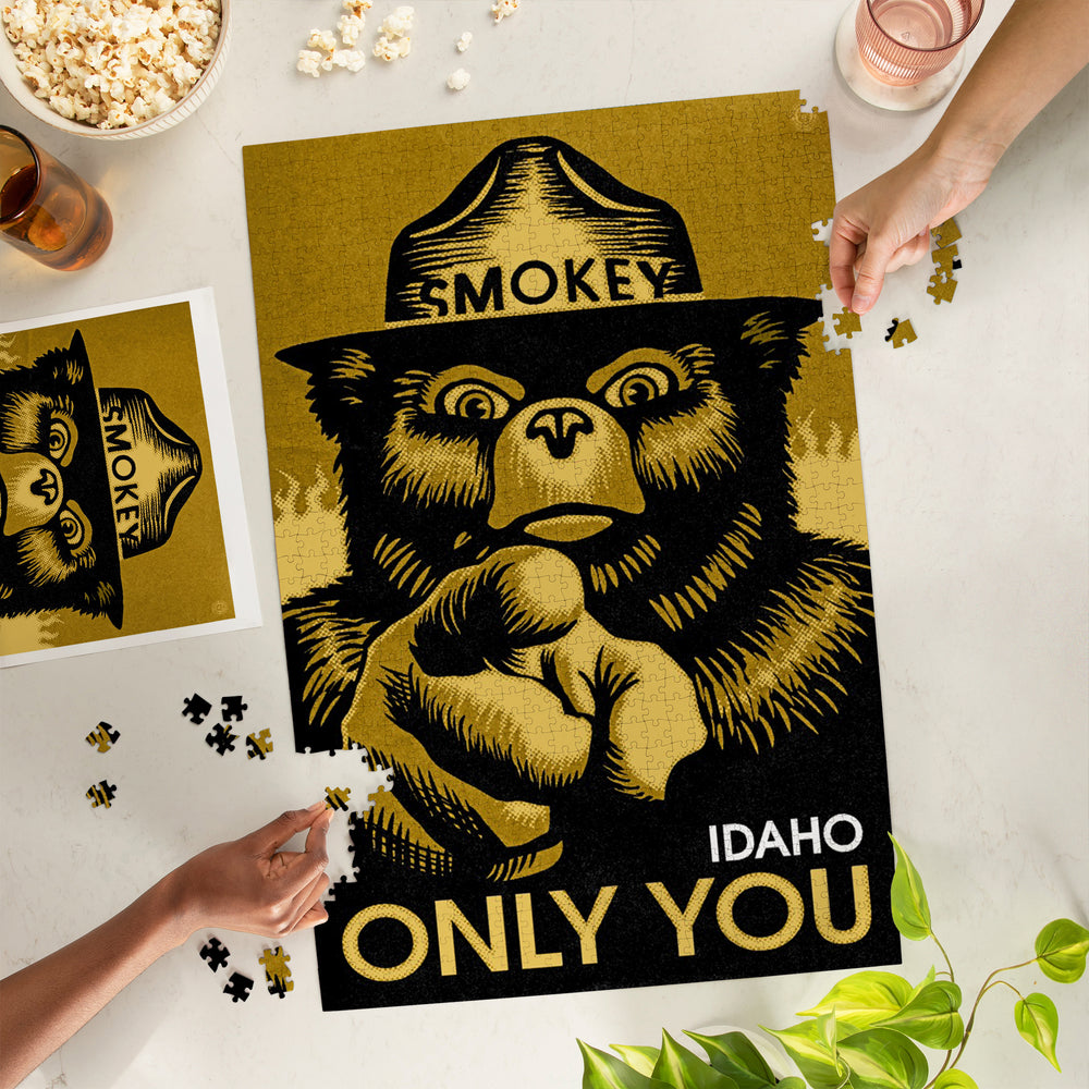 Idaho, Smokey Bear, Only You, Halftone, Yellow, Officially Licensed, Jigsaw Puzzle Puzzle Lantern Press 