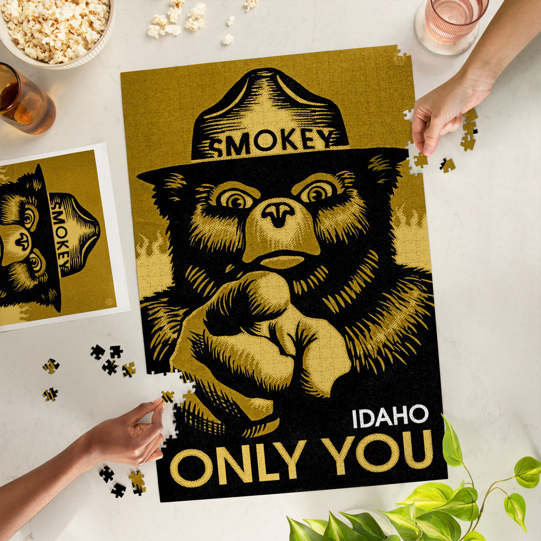 Idaho, Smokey Bear, Only You, Halftone, Yellow, Officially Licensed, Jigsaw Puzzle Puzzle Lantern Press 