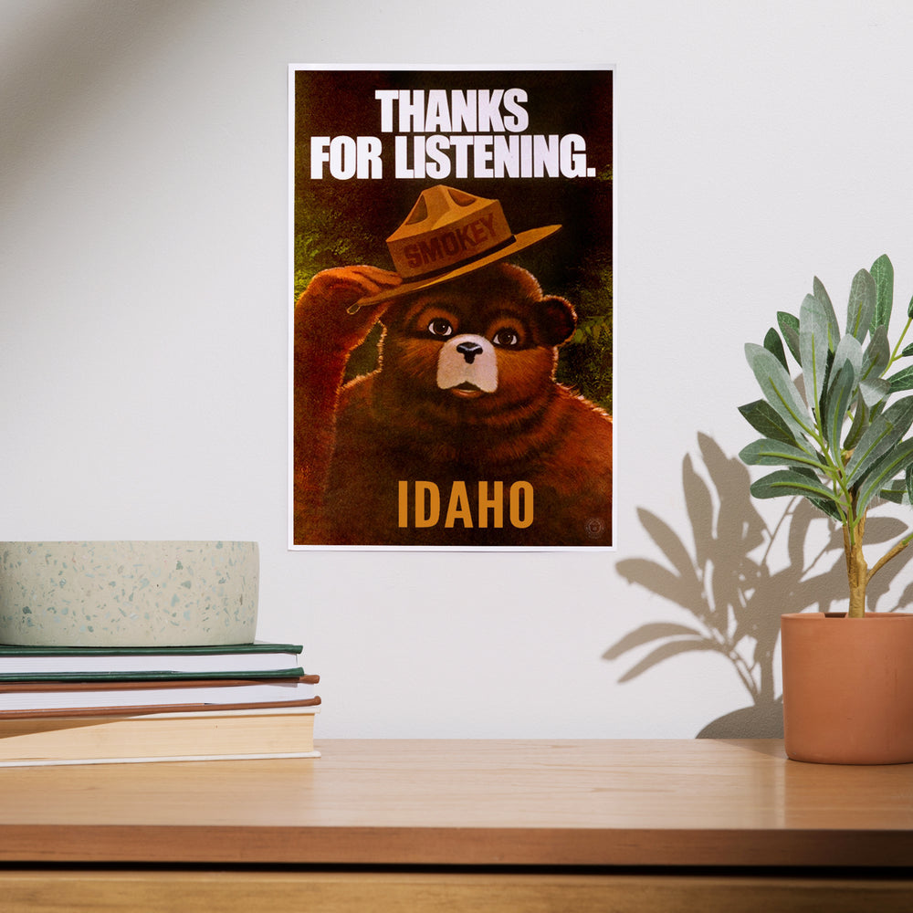 Idaho, Smokey Bear, Thanks for Listening, Officially Licensed Vintage Artwork, Art & Giclee Prints Art Lantern Press 