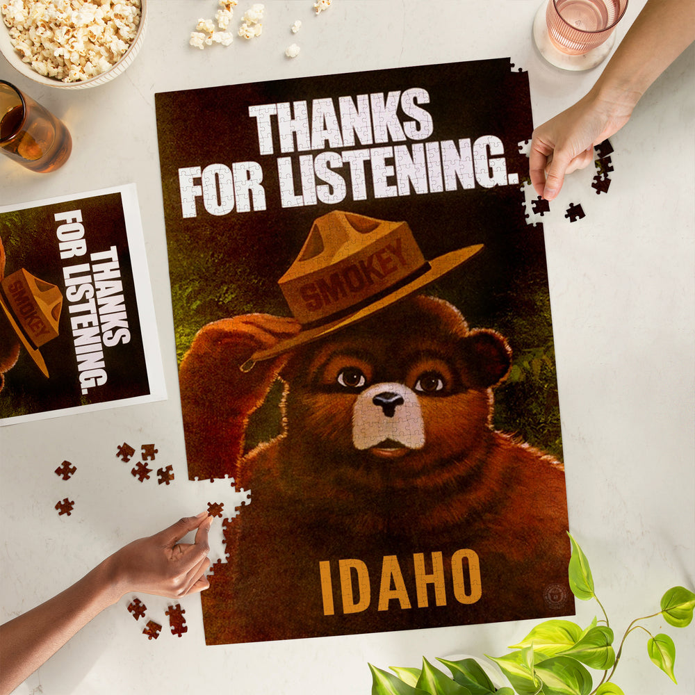 Idaho, Smokey Bear, Thanks for Listening, Officially Licensed Vintage Artwork, Jigsaw Puzzle Puzzle Lantern Press 
