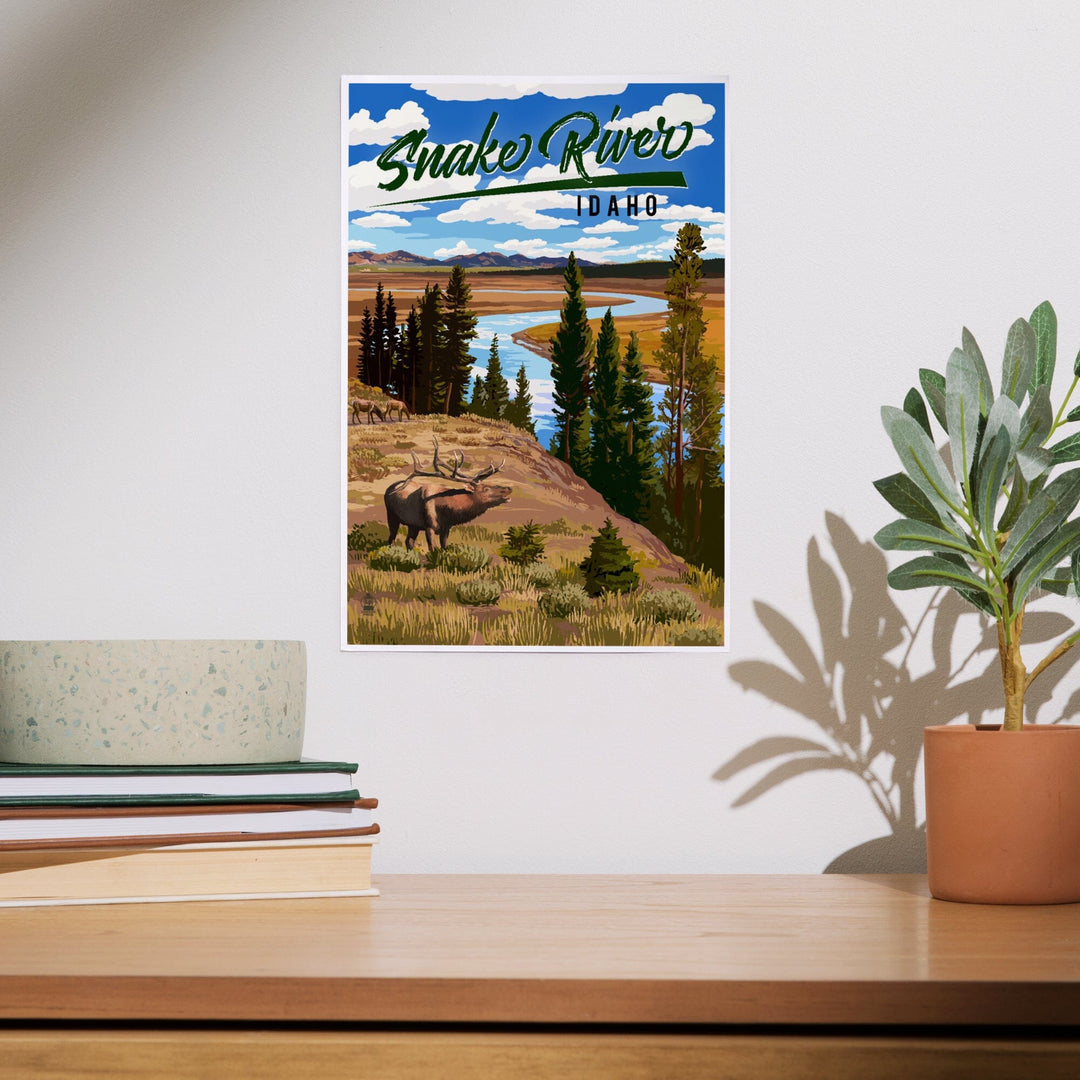 Idaho, Snake River and Elk, Art & Giclee Prints Art Lantern Press 