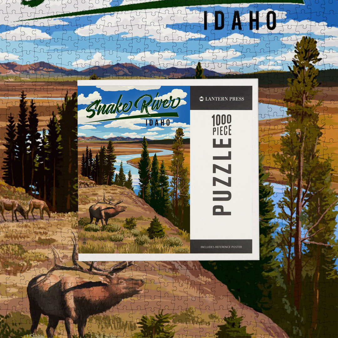 Idaho, Snake River and Elk, Jigsaw Puzzle Puzzle Lantern Press 