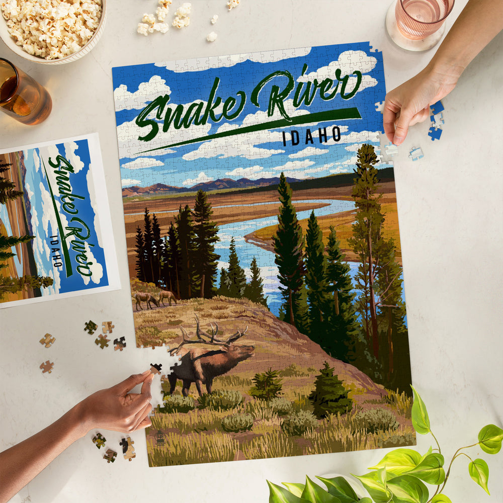 Idaho, Snake River and Elk, Jigsaw Puzzle Puzzle Lantern Press 