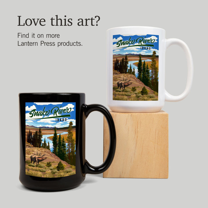 Idaho, Snake River & Elk, Lantern Press Artwork, Ceramic Mug Mugs Lantern Press 