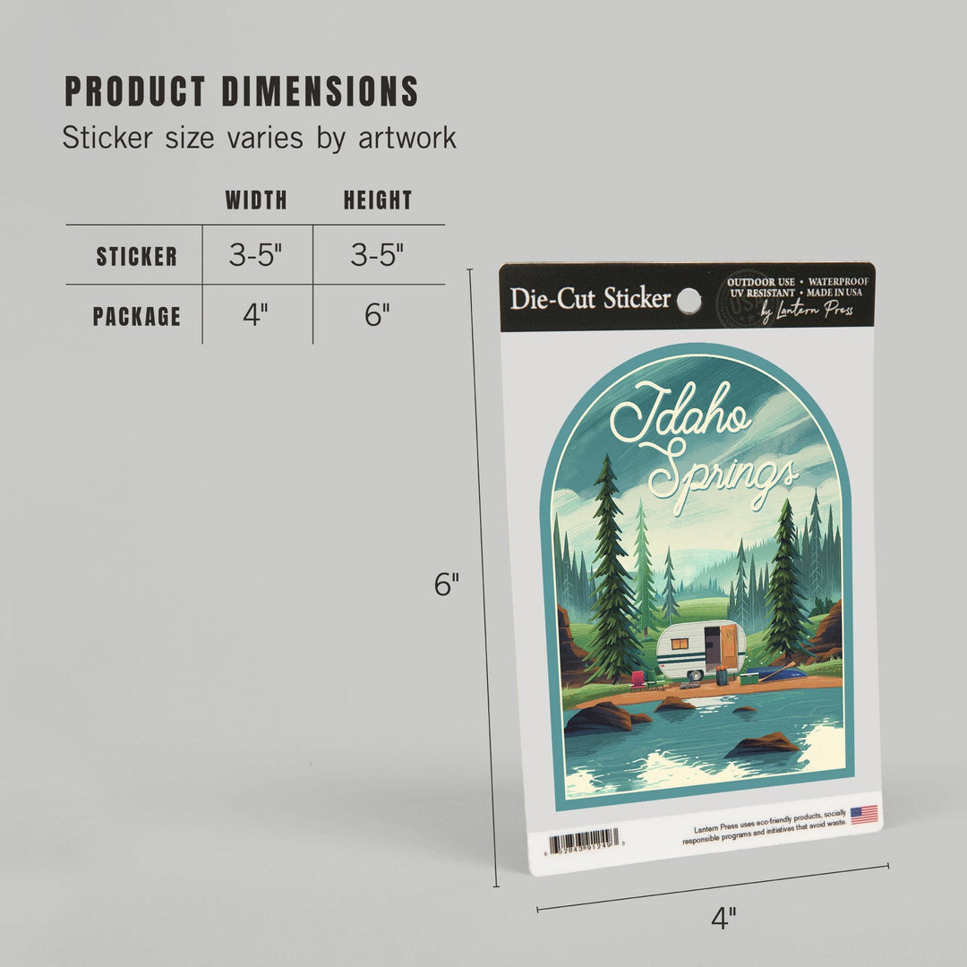 Idaho Springs, Colorado, Outdoor Activity, At Home Anywhere, Camper in Evergreens, Contour, Vinyl Sticker Sticker Lantern Press 